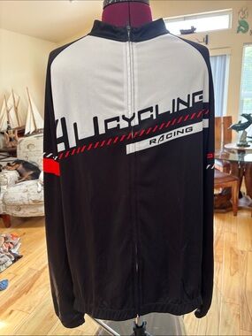 Cycling Racing Men's Performance Jacket - Black/White with Red Accents